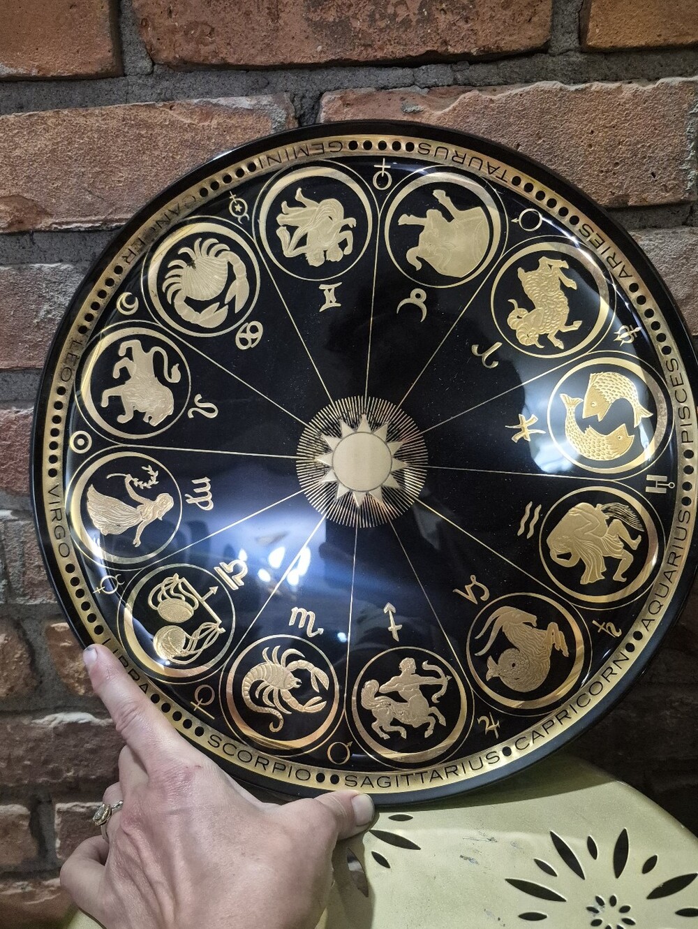 Vintage Art Glass Zodiac Tray And Tumblers